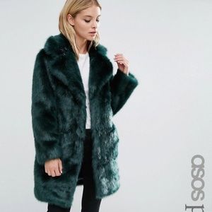 ASOS petite emerald green plush faux fur coat